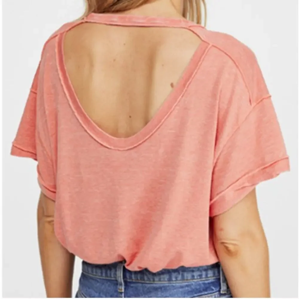 Free People We The Free All Mine Tee V-Neck Open Back XS Italian Apricot